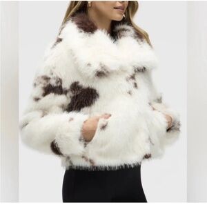 NVLT Faux Fur Cow Print Cropped Jacket NWT Size Small